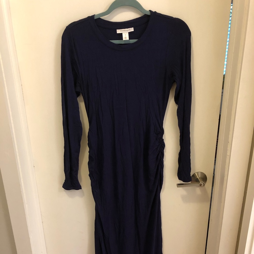 Blue long sleeve full length dress with slit